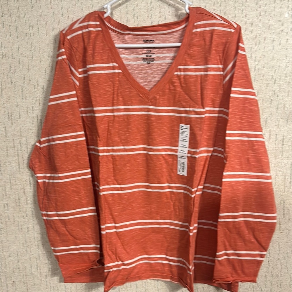 SONOMA PETITE PLUS SIZE THE EVERYDAY TEE: PEACH/WHITE STRIPED: NWT: SZ 1XP